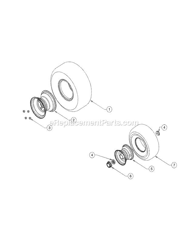 Wheels Diagram and Parts List for SLT1554 13AK11CK709, 13AK11CK710, 13AK11CK712 Cub Cadet Lawn Tractor